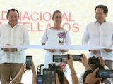 La presidenta Claudia Sheinbaum Pardo durante la inauguración de la Unidad Académica de Kanasín de la Universidad Nacional Rosario Castellanos en Yucatán.