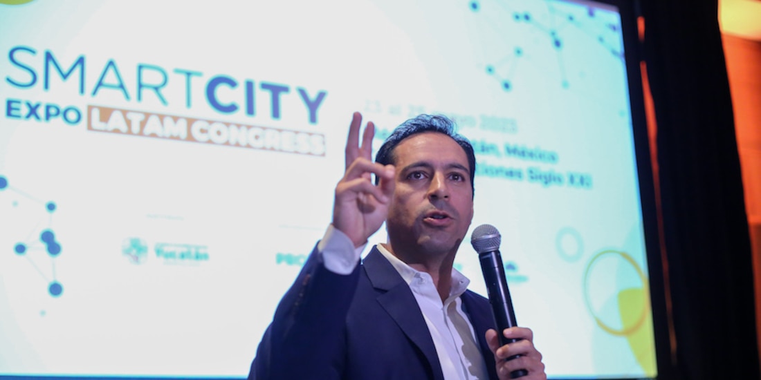 El gobernador de Yucatán, Mauricio Vila durante el evento, ayer, en la CDMX.