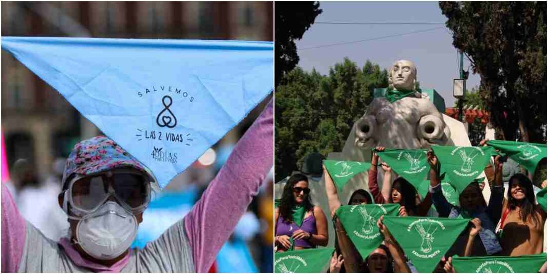 A la izquierda, manifestación provida; a la derecha, por la legalización del aborto