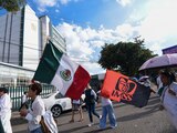 Aspecto de una protesta de trabajadores del IMSS.