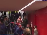 Jugadores del Atlético de Madrid y Manchester City durante su trifulca en el túnel hacia los vestidores del Wanda Metropolitano.