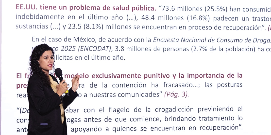 La consejera jurídica de la Presidencia, Luisa María Alcalde, ayer, en conferencia de prensa desde Palacio Nacional.