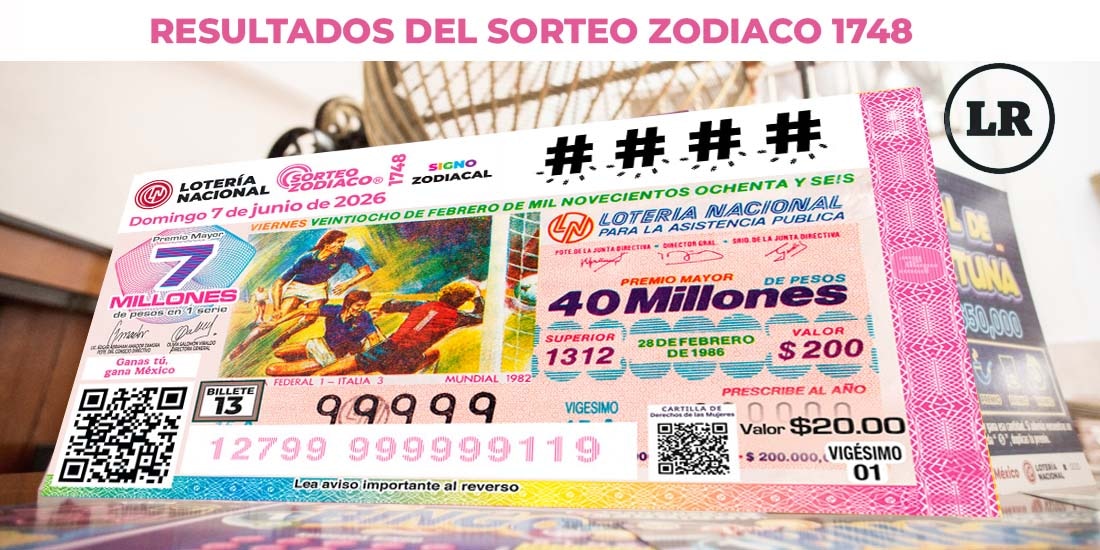 Resultados Sorteo Zodiaco 1748 del 7 de junio del 2026 de Lotería Nacional.
