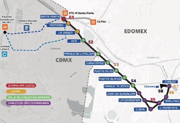 Estaciones del Trolebús Elevado Chalco-Santa Martha.