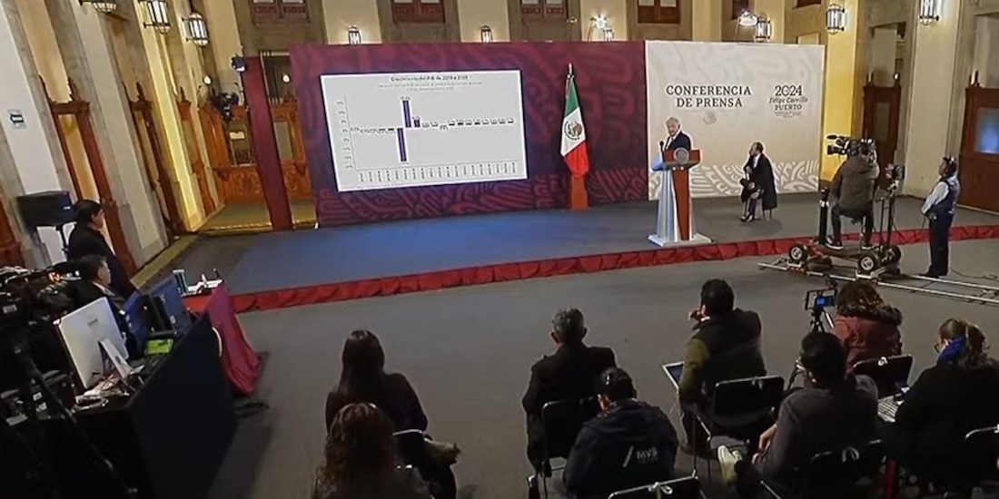 López Obrador este lunes 15 de enero del 2024 en Palacio Nacional.