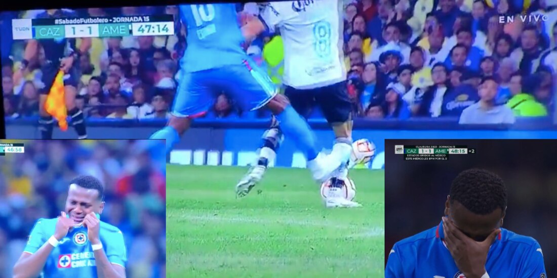 Michael Estrada llora tras ser expulsado del partido entre Cruz Azul y América.