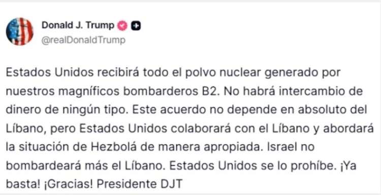 Mensaje de Donald Trump.