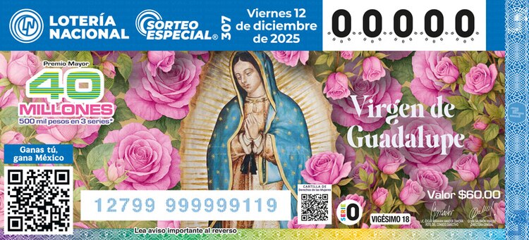 El Sorteo Especial 307 de la Lotería Nacional está dedicado a la aparición de la Virgen de Guadalupe en el Cerro del Tepeyac.