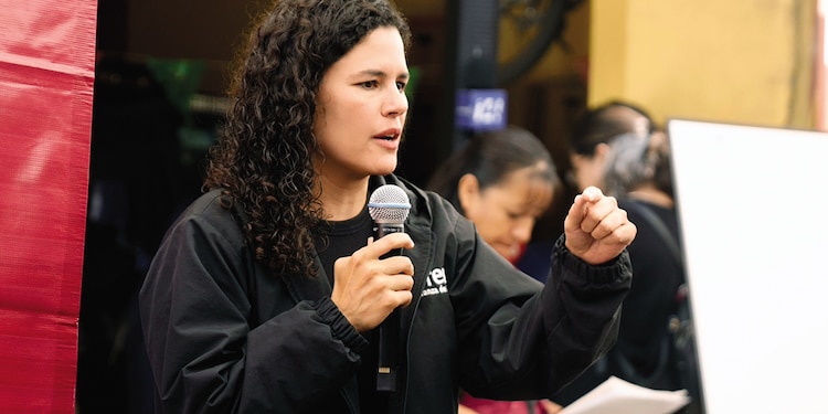 Luisa María Alcalde, ayer, durante el Comité Seccional en Coyoacán.