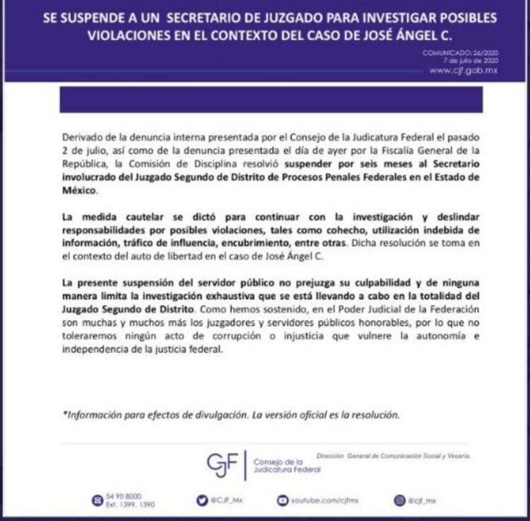 Comunicado del CJF.