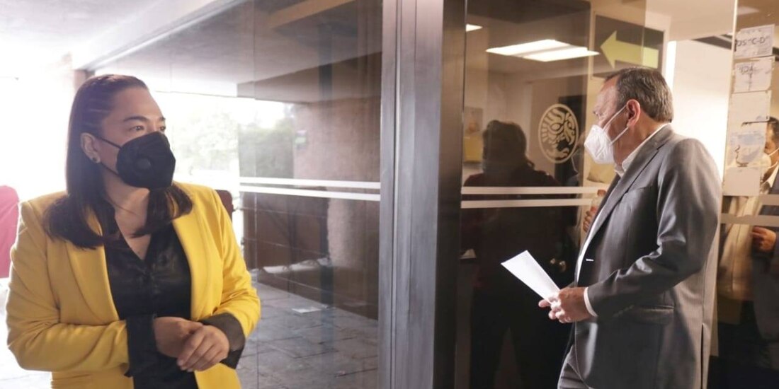 Verónica Juárez y Jesús Zambrano, presidente del PRD, en San Lázaro.