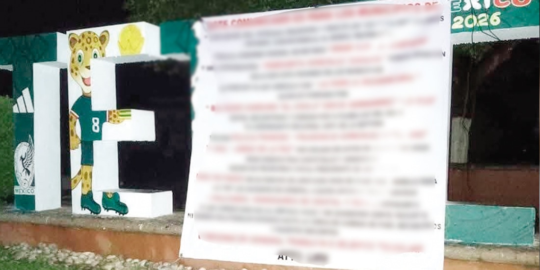 LONA que apareció en las letras del municipio de Tetecala.