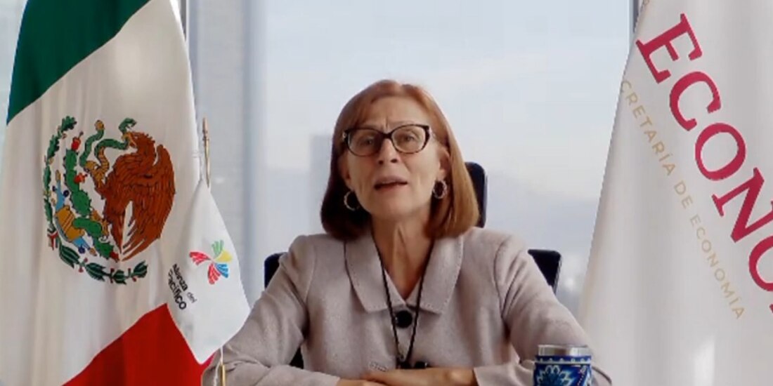 Tatiana Clouthier, secretaria de Economía, en videoconferencia, ayer.