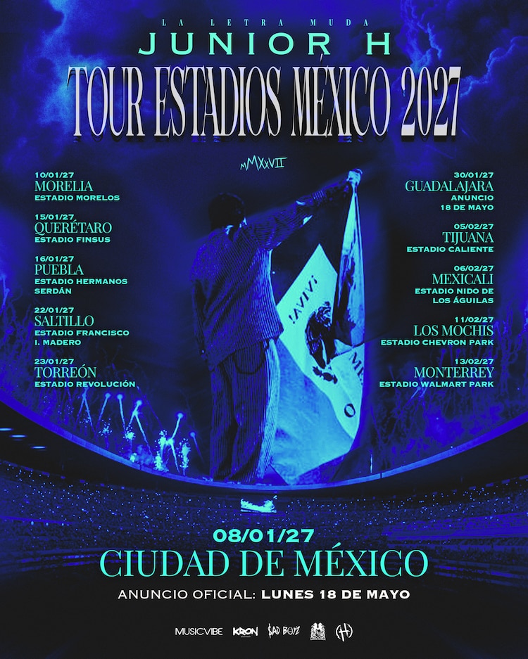 Póster del anuncio de la próxima gira de Junior H.