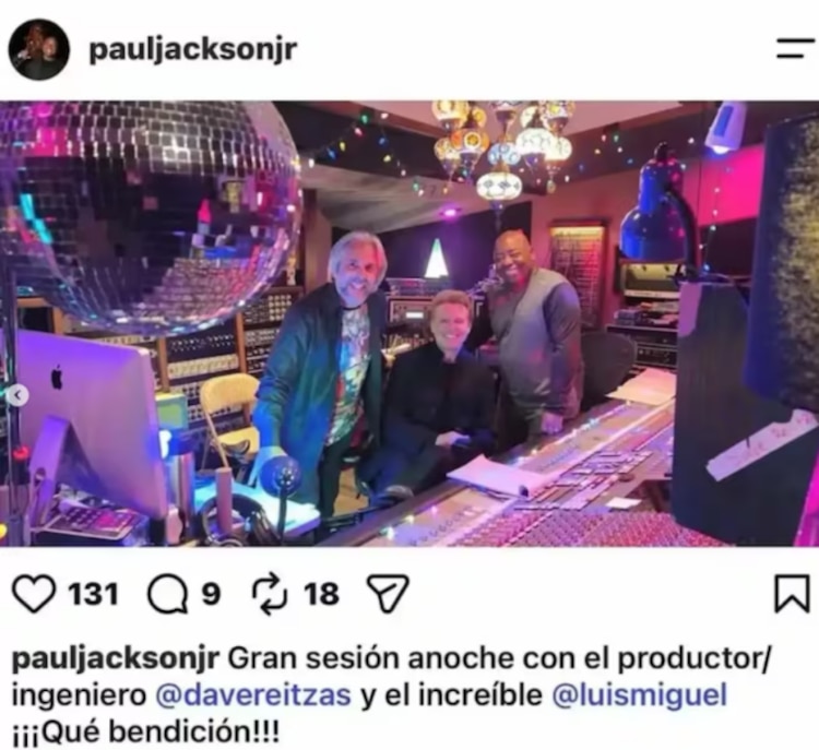 Publicación de Paul Jackson Jr. y Luis Miguel en un estudio de grabación
