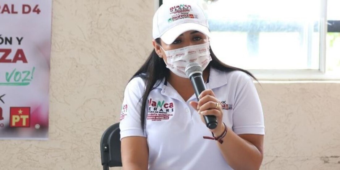Blanca Merari Tziu, candidata de la alianza PVEM, Morena y Partido del Trabajo a la alcaldía de Puerto Morelos, Quintana Roo.