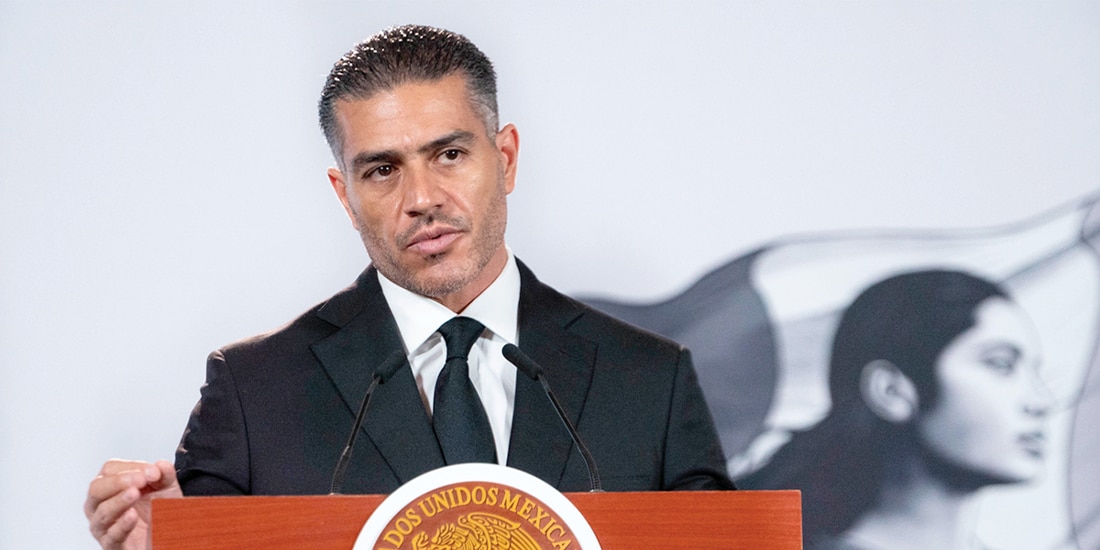 EL SECRETARIO de Seguridad federal, ayer, en la conferencia en Palacio Nacional.