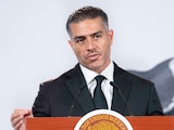 EL SECRETARIO de Seguridad federal, ayer, en la conferencia en Palacio Nacional.