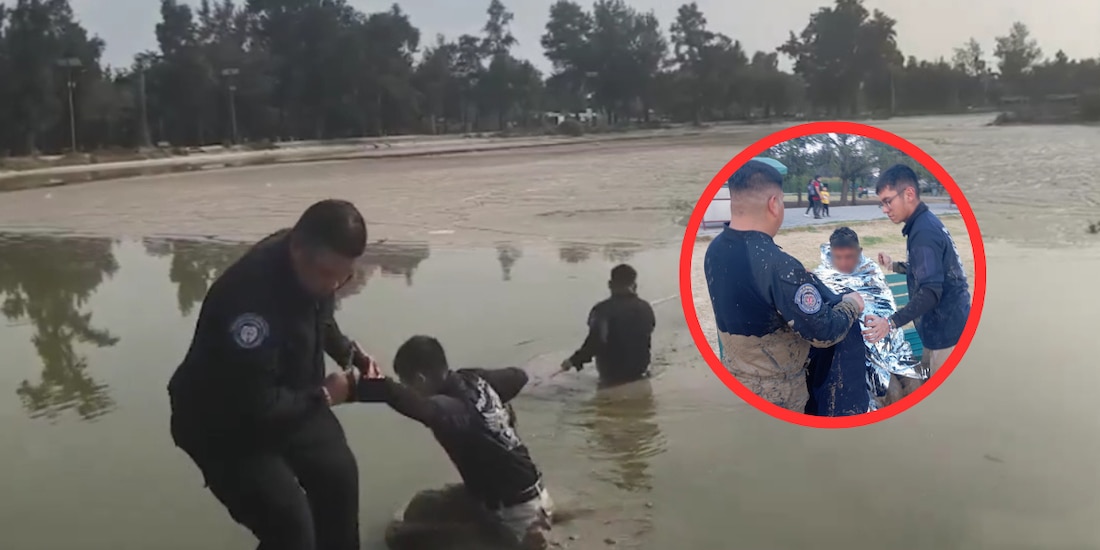 Rescatan a hombre atorado en el fango del lago del Bosque de San Juan de Aragón
