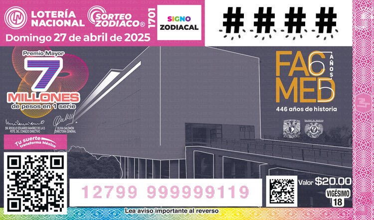 El Sorteo Zodiaco 1701 está dedicado al 65° aniversario de la Facultad de Medicina de la UNAM.