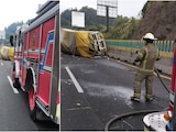 Tráiler sufre aparatoso accidente sobre la autopista México-Toluca, este 11 de enero de 2026.
