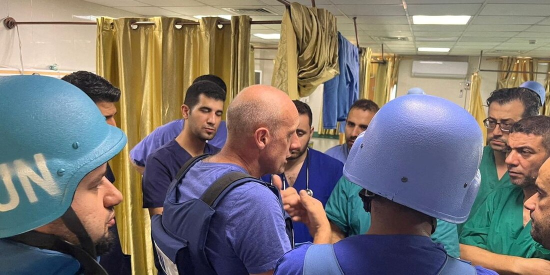 Un equipo de evaluación humanitaria dirigido por la Organización Mundial de la Salud (OMS) visita el hospital Al Shifa en Gaza, en esta imagen publicada el 18 de noviembre de 2023
