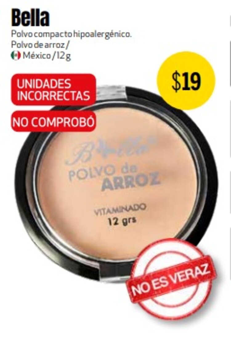 Polvo compacto hipoalergénico Bella aparte de que no resiste las caídas tiene menos producto del declarado.