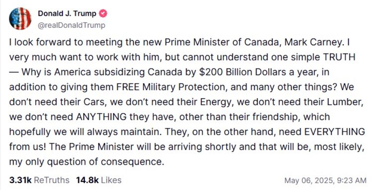 Mensaje de Trump en Truth.