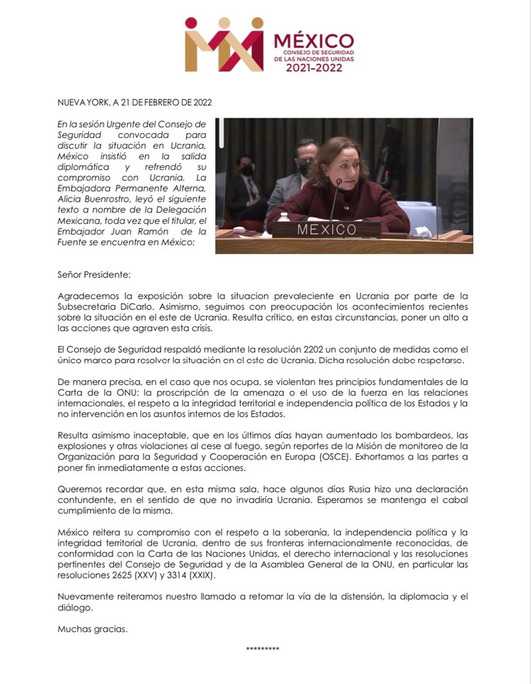 Mensaje de México ante el Consejo de Seguridad de la ONU