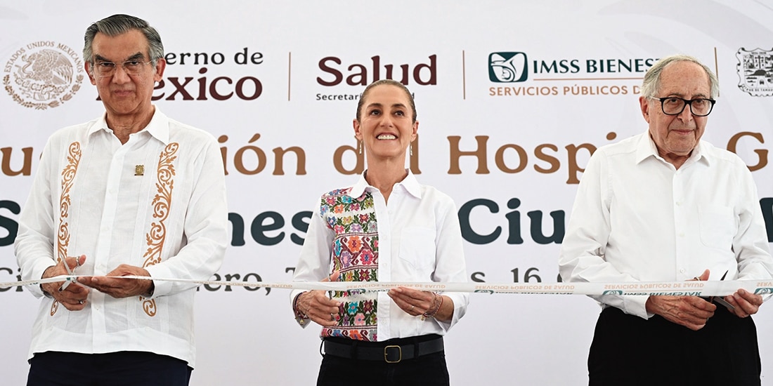 AMÉRICO VILLARREAL, Claudia Sheinbaum y David Kershenobich, el pasado 16 de agosto en Tamaulipas
