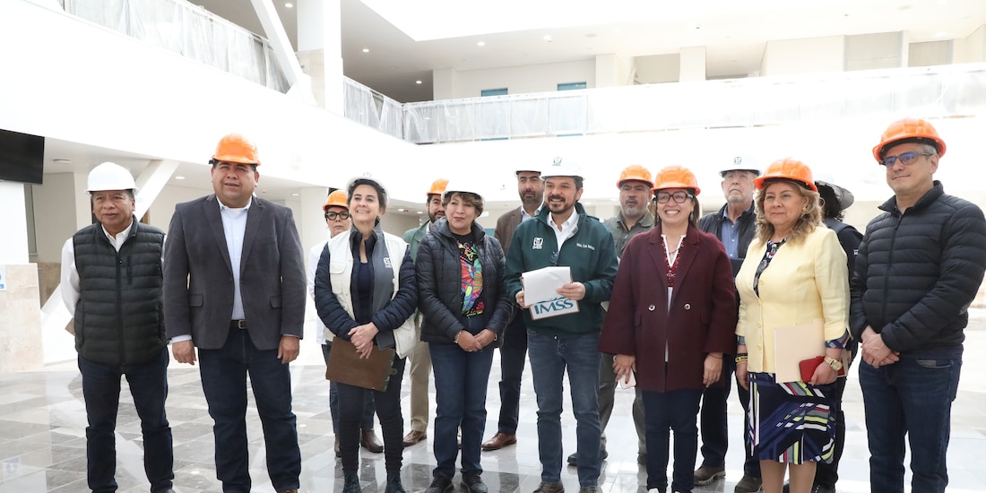 La gobernadora Delfina Gómez supervisa el avance del nuevo hospital del IMSS en Ecatepec, importante para la salud en la Zona Oriente del Estado de México.