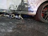 La bicicleta en la que circulaba Martín Flores quedó atrapada debajo de uno de los vehículos colisionados.