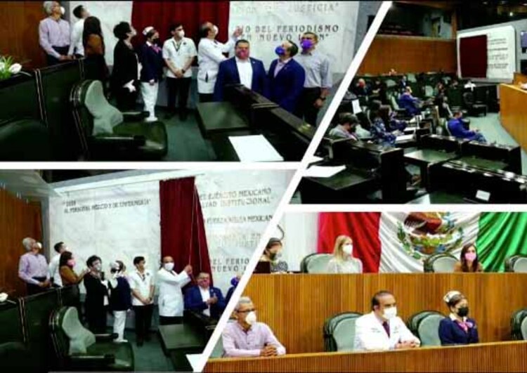 El Congreso de Nuevo León imprime en letras áureas mensaje de reconocimiento al sector salud.
