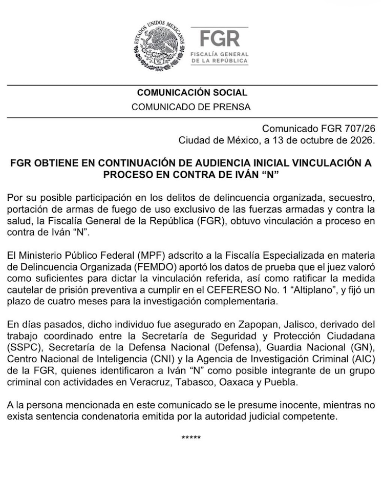 Comunicado de la FGR sobre "El Tanque"