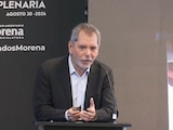 Édgar Amador Zamora, secretario de Hacienda y Crédito Público, durante su participación en la plenaria del Grupo Parlamentario de Morena en la Cámara de Diputados.