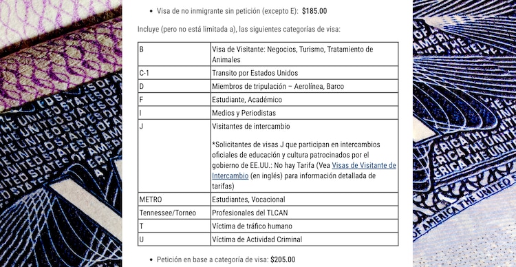 Precio de la Visa para 2026