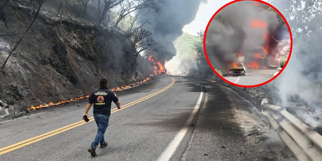 Pipa se incendia y explota en la autopista Puente de Ixtla-Iguala; hay cierre total.