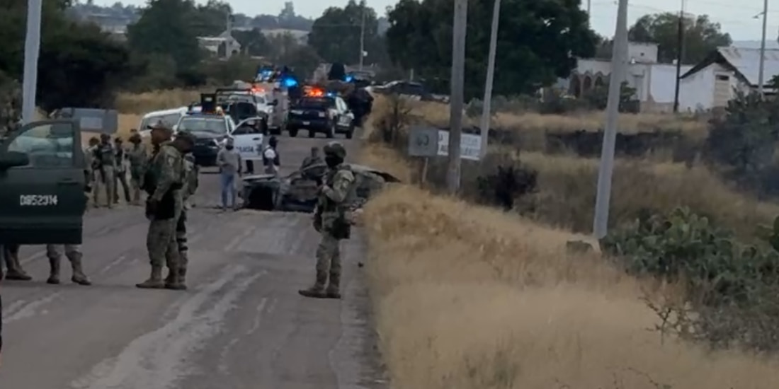 Presunto ataque con explosivos contra policías en Villa García, Zacatecas, el 29 de agosto de 2026.