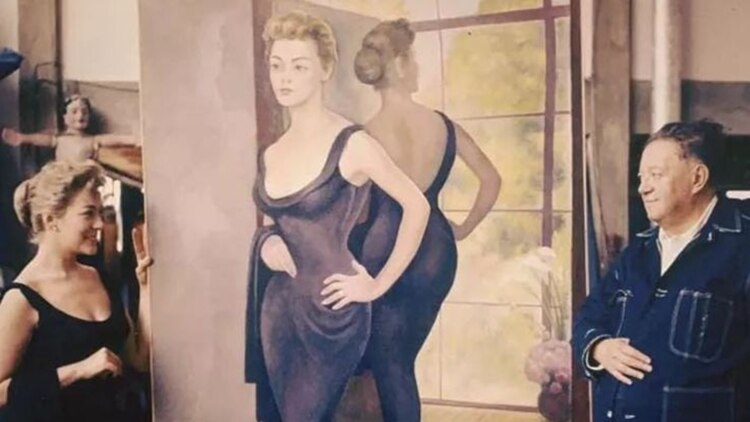 Silvia Pinal y Diego Rivera, cuando el pintor le entregó el cuadro.