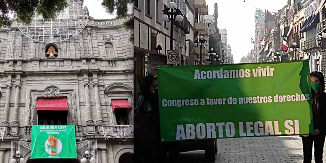 Feministas protestan en calles de la capital poblana en pro del aborto.