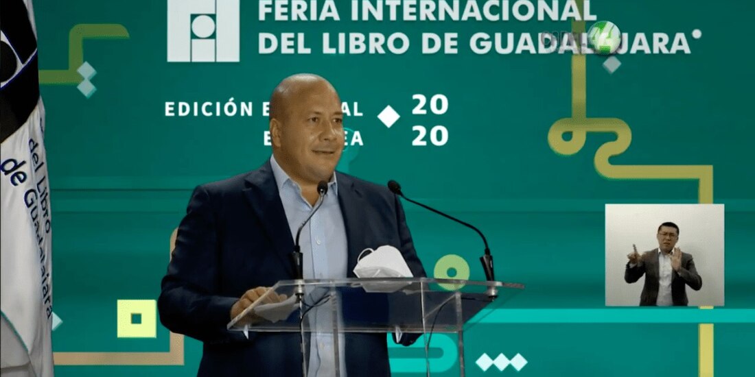 El gobernador Enrique Alfaro, durante la inauguración de la FIL de Guadalajara.