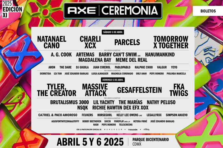 El festival AXE Ceremonia se realizarán en el Parque Bicentenario de la CDMX.