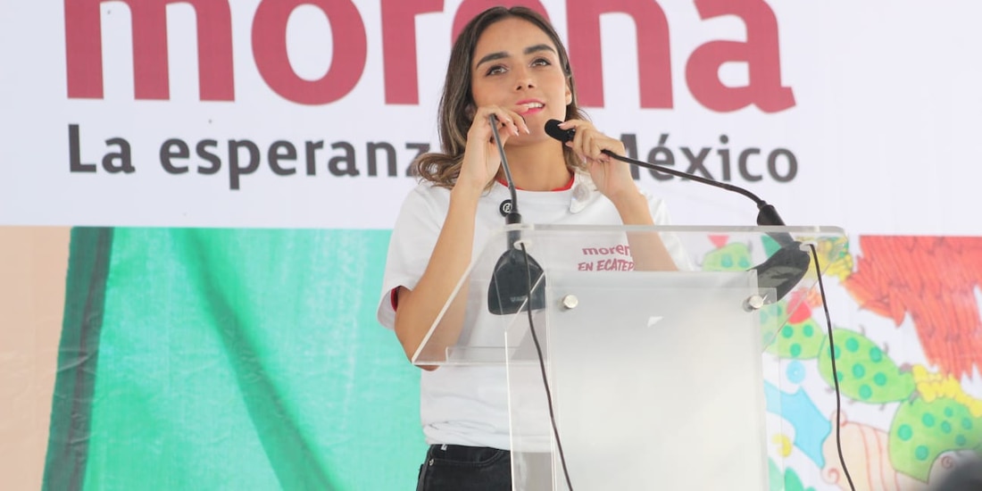 Diputada Zaira Cedillo, durante Asamblea de Morena en Ecatepec.