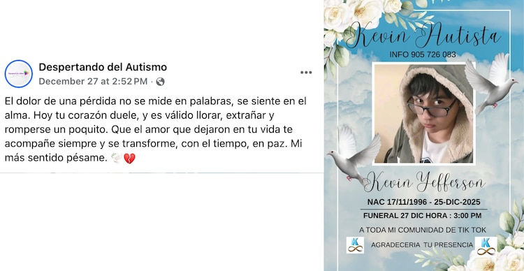Publicación sobre la muerte de Kevin Autista