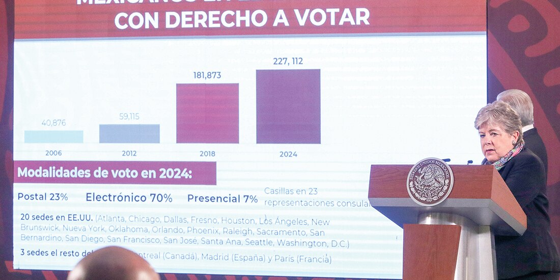 La titular de Relaciones Exteriores en conferencia, ayer.