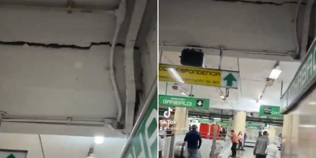 Usuarios del Metro de la Ciudad de México denuncian grieta en estación Chabacano.