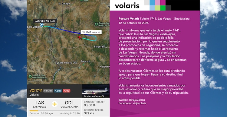 Comunicado de la aerolínea Volaris sobre el vuelo 1741