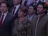 Delfina Gómez este miércoles en el Teatro Morelos.
