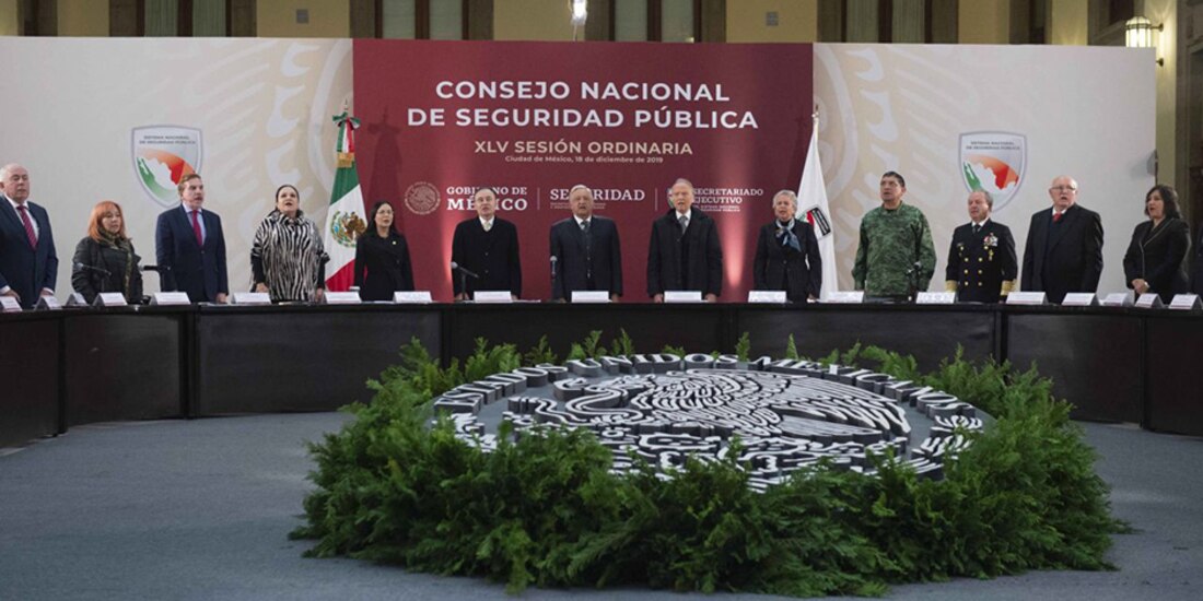 El Jefe del Ejecutivo encabezó la instalación del Consejo Nacional de Seguridad Pública en Palacio Nacional el 18 de diciembre de 2019.