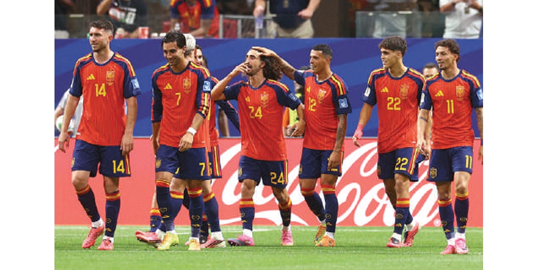 JUGADORES de La Roja tras un gol ante Arabia Saudita, el pasado 21 de junio.